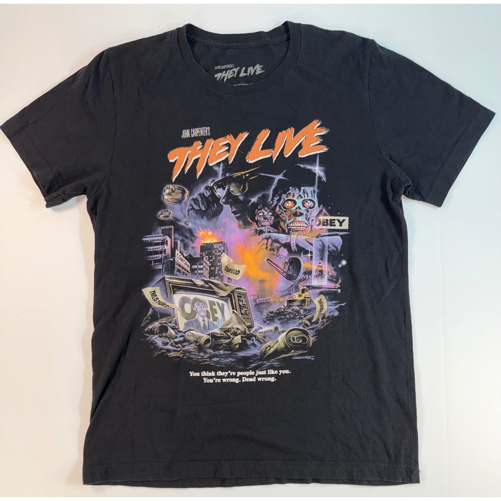 Fright Rags They Live John Carpenter Movie Graphic T Shirt Black Mens Medium